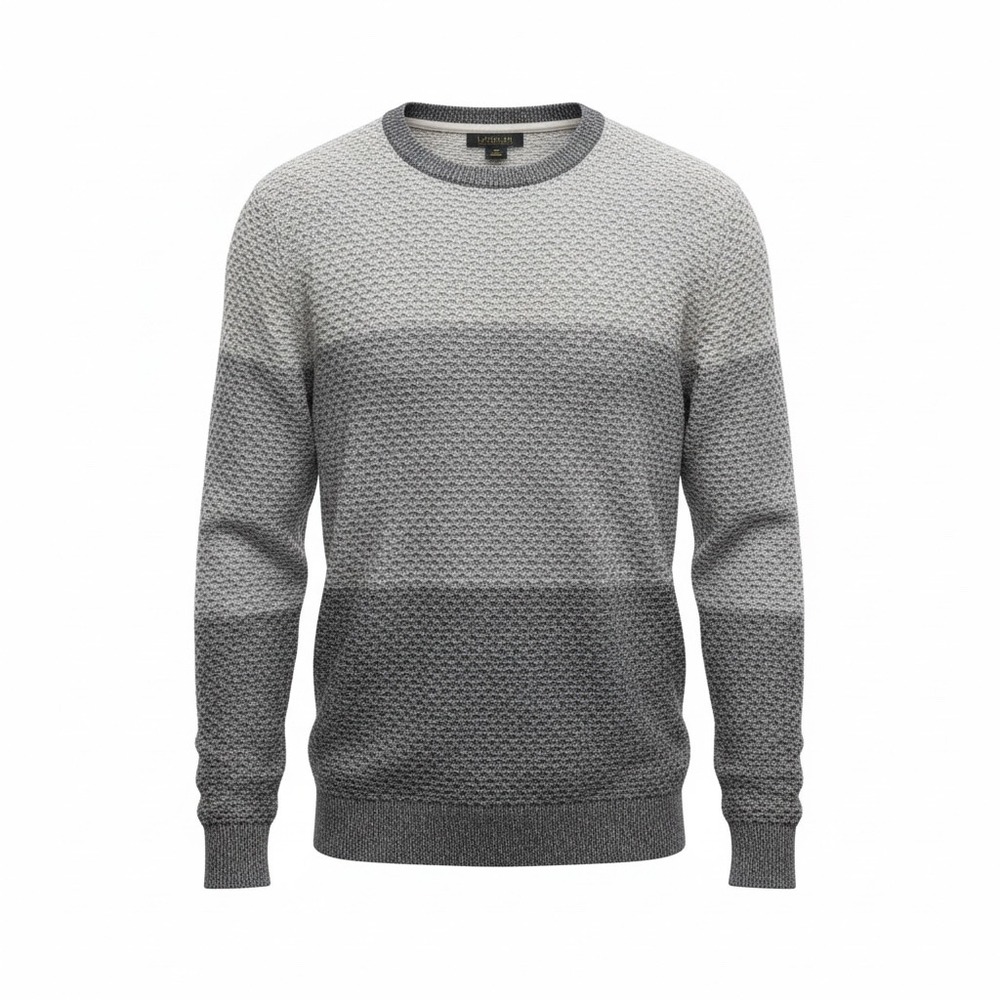 Lachlan Mens Grey Ombre Textured Waffle Knit Cotton Crewneck Sweater Large